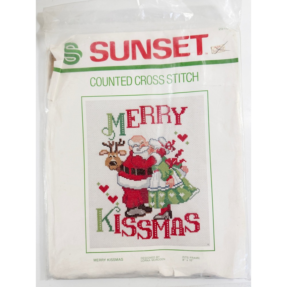 Sunset Cross Stitch Kit Unisex 8x10 White Merry Kissmas Santa 2910 Vintage 1982